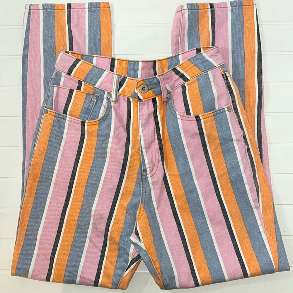 The Ragged Priest Colorful Striped High Waisted Straight Leg Jeans